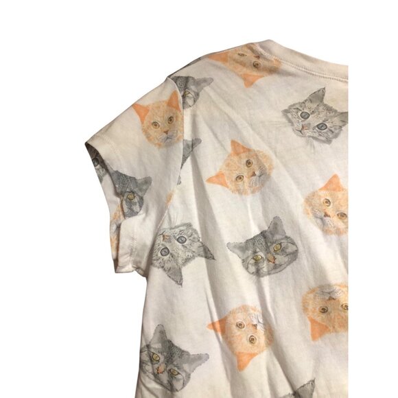 Multi CAT Print V-Neck White T-shirt Sz Xl (15-17) - Picture 9 of 13